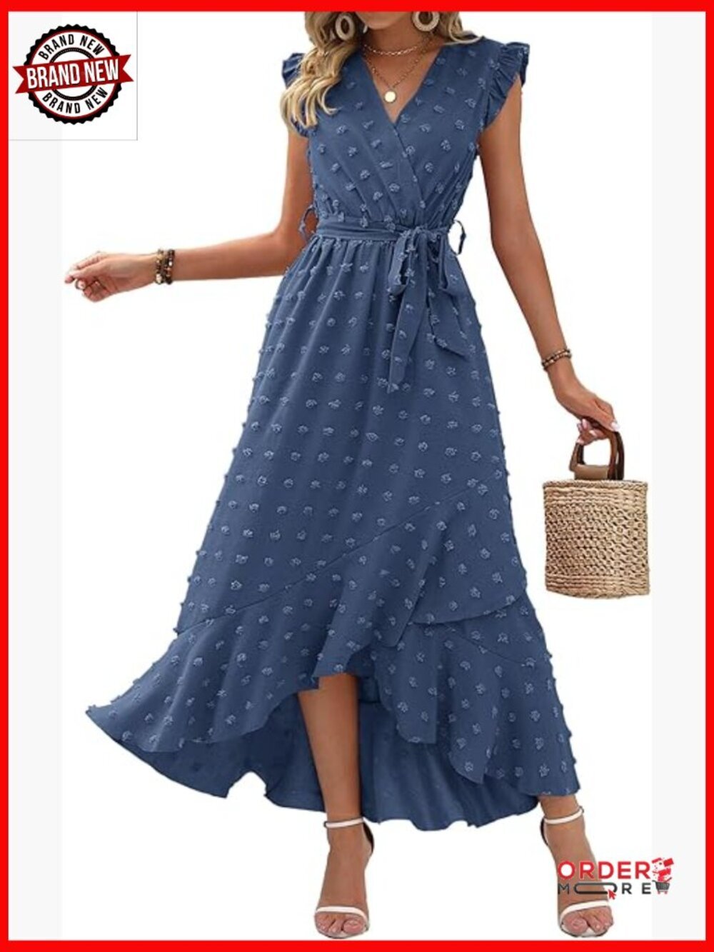 Cap Sleeve Swiss Dot Flowy Ruffle Maxi Dress